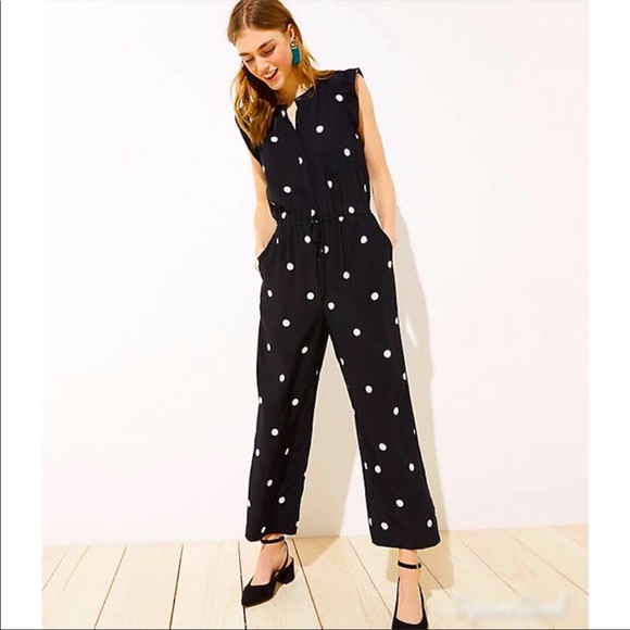 LOFT Pants - Loft Dotted Flutter Drawstring Jumpsuit